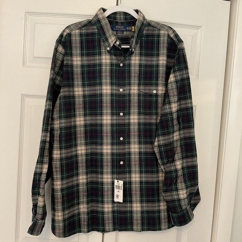 NWT Ralph Lauren Polo Mens Soft Flannel Shirt XXL Green Tartan Plaid Button Down